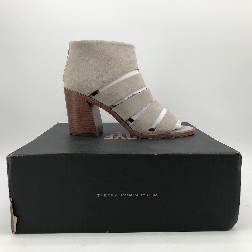 Frye Tash Cut Out Bootie Size 8.5 Sandal Milkshake Beige Gray Suede - Picture 3 of 10
